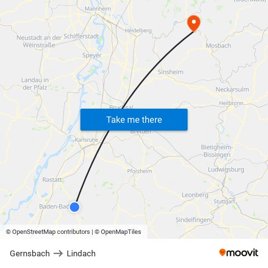 Gernsbach to Lindach map