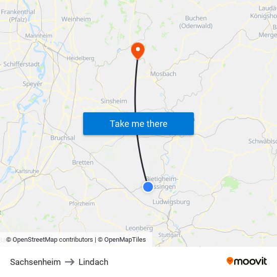 Sachsenheim to Lindach map
