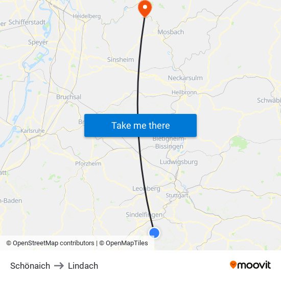 Schönaich to Lindach map