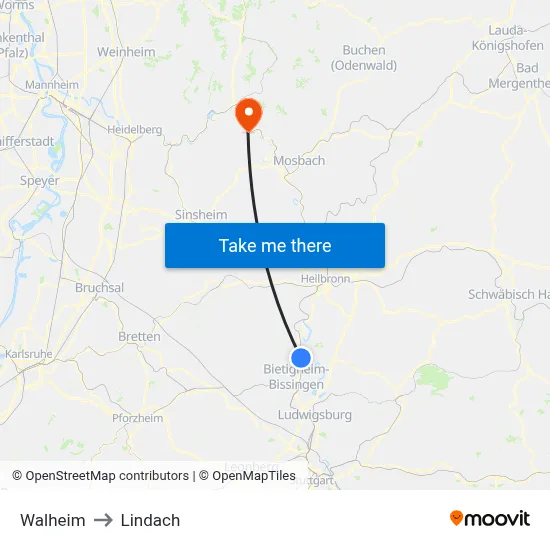 Walheim to Lindach map