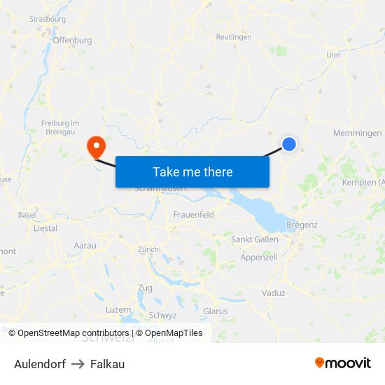 Aulendorf to Falkau map