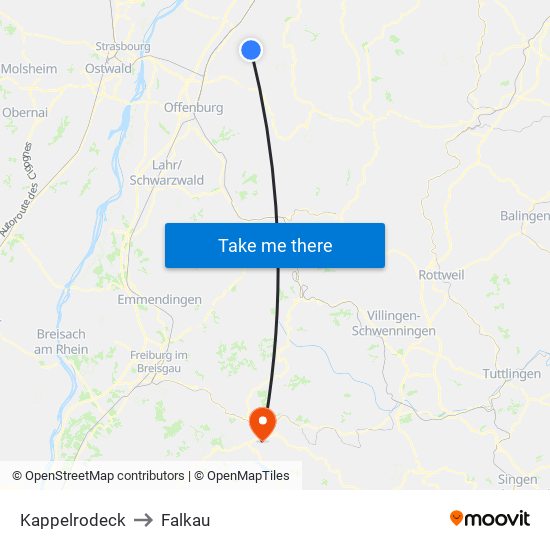 Kappelrodeck to Falkau map