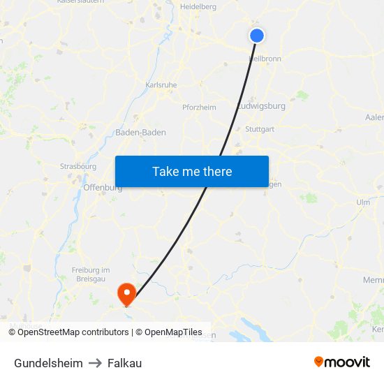 Gundelsheim to Falkau map