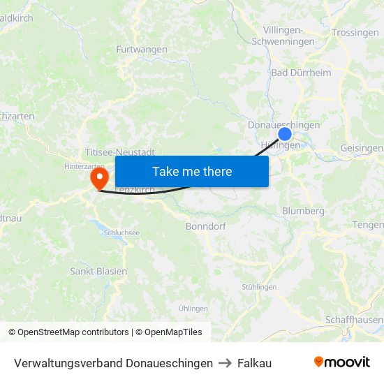 Verwaltungsverband Donaueschingen to Falkau map