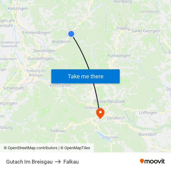 Gutach Im Breisgau to Falkau map