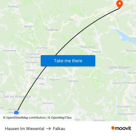 Hausen Im Wiesental to Falkau map