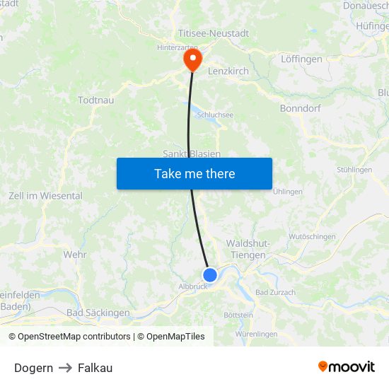 Dogern to Falkau map