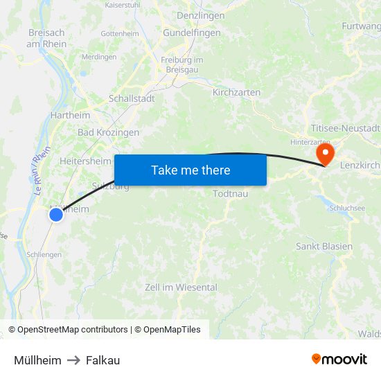 Müllheim to Falkau map