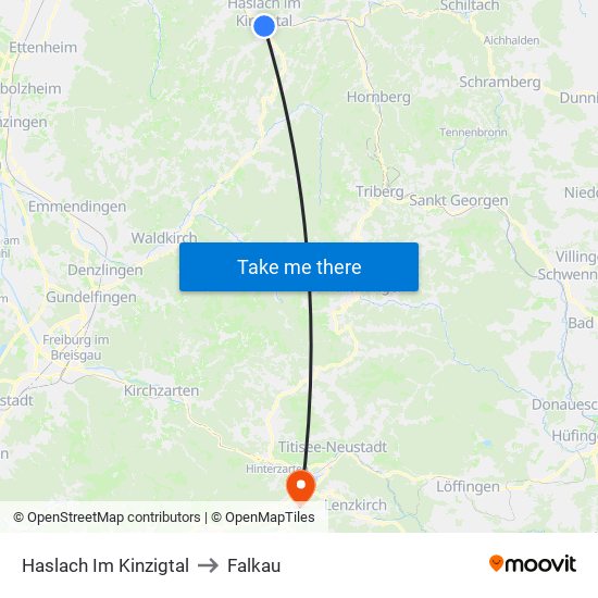 Haslach Im Kinzigtal to Falkau map