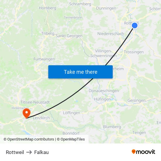 Rottweil to Falkau map