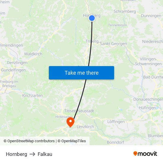 Hornberg to Falkau map