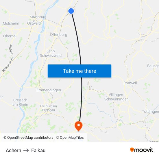 Achern to Falkau map