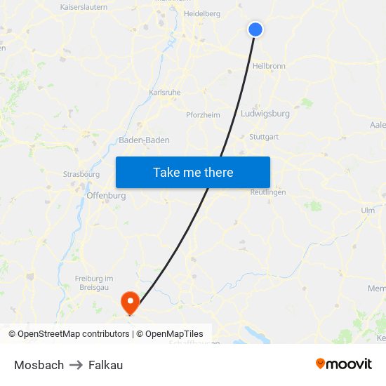 Mosbach to Falkau map