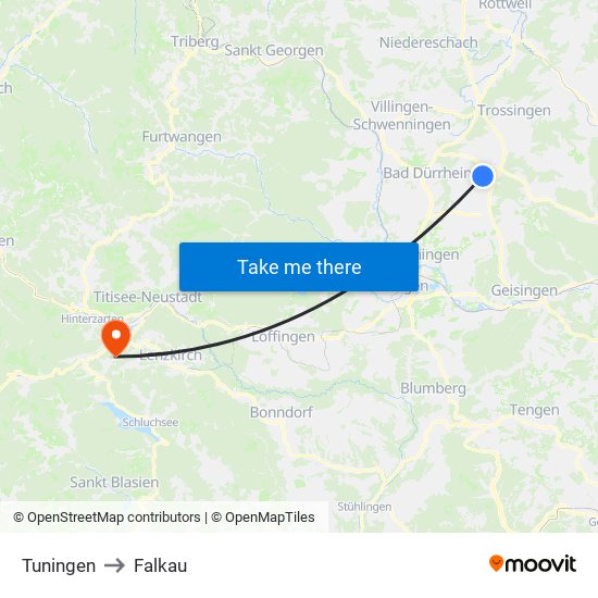 Tuningen to Falkau map