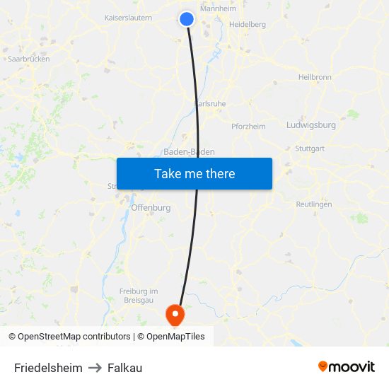 Friedelsheim to Falkau map