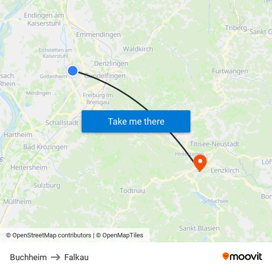 Buchheim to Falkau map