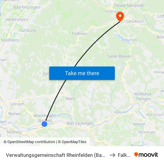 Verwaltungsgemeinschaft Rheinfelden (Baden) to Falkau map