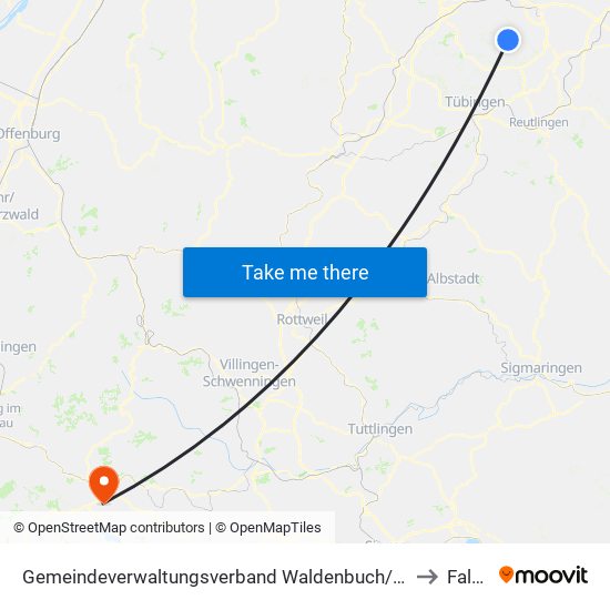 Gemeindeverwaltungsverband Waldenbuch/Steinenbronn to Falkau map