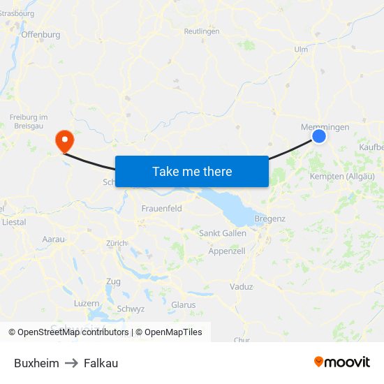 Buxheim to Falkau map