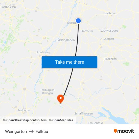 Weingarten to Falkau map