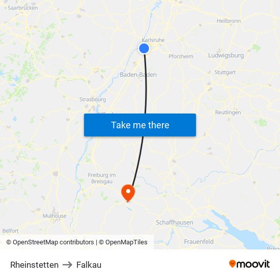 Rheinstetten to Falkau map