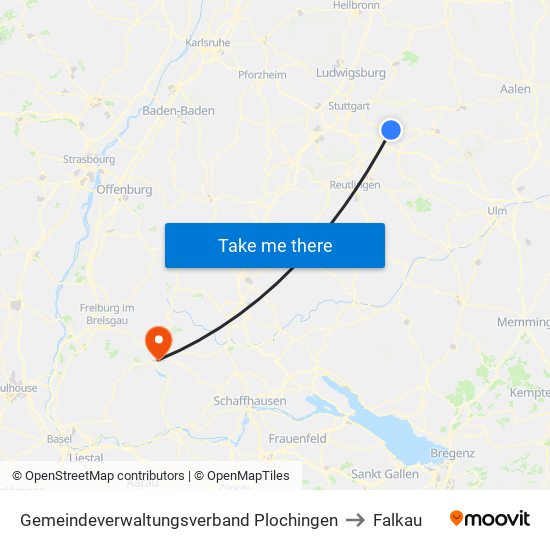 Gemeindeverwaltungsverband Plochingen to Falkau map