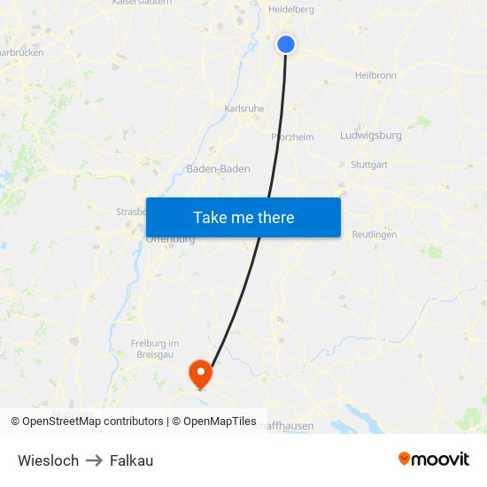 Wiesloch to Falkau map