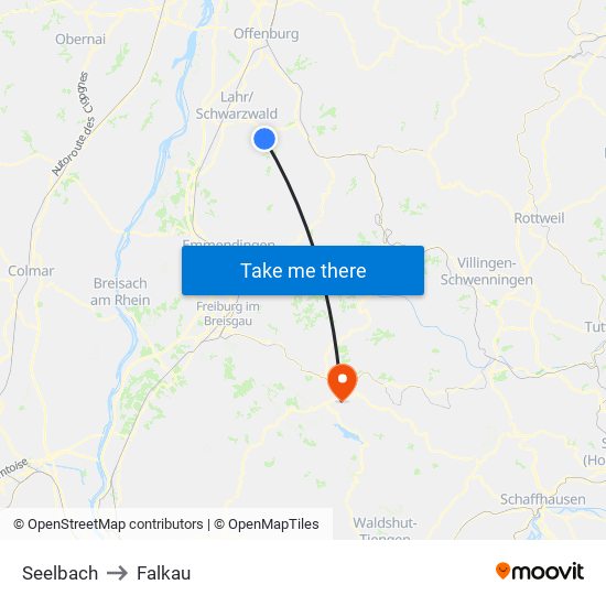 Seelbach to Falkau map