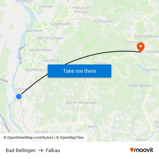 Bad Bellingen to Falkau map