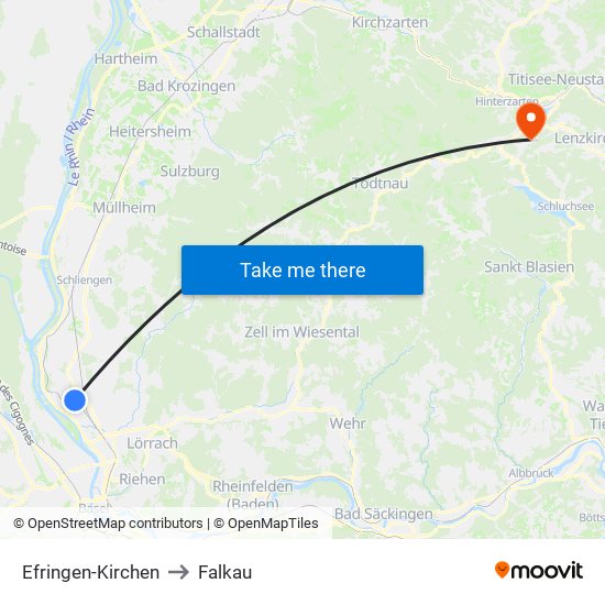 Efringen-Kirchen to Falkau map