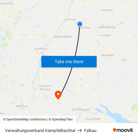 Verwaltungsverband Kämpfelbachtal to Falkau map