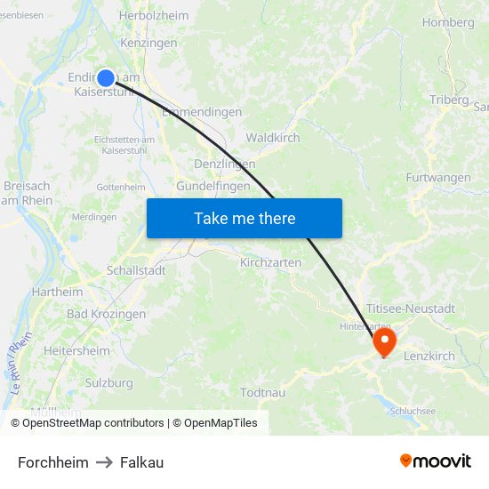 Forchheim to Falkau map