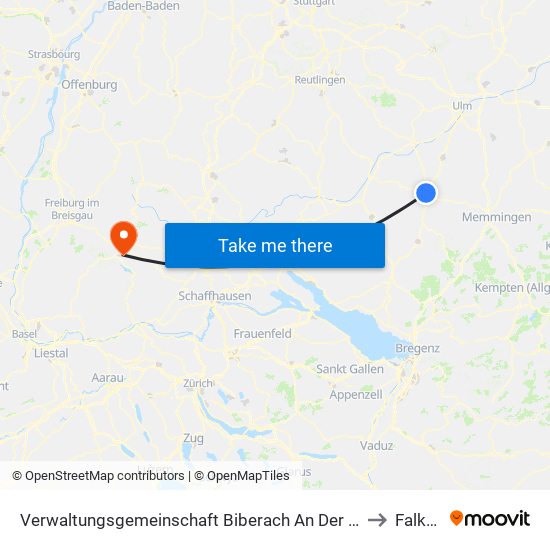 Verwaltungsgemeinschaft Biberach An Der Riß to Falkau map
