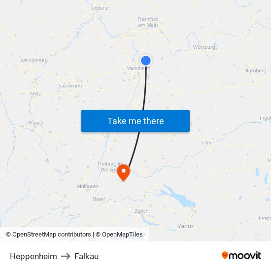 Heppenheim to Falkau map