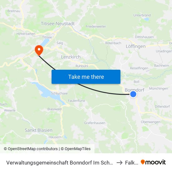 Verwaltungsgemeinschaft Bonndorf Im Schwarzwald to Falkau map