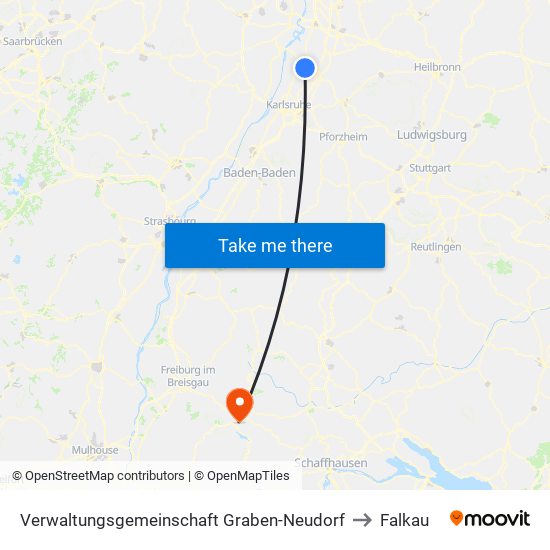 Verwaltungsgemeinschaft Graben-Neudorf to Falkau map