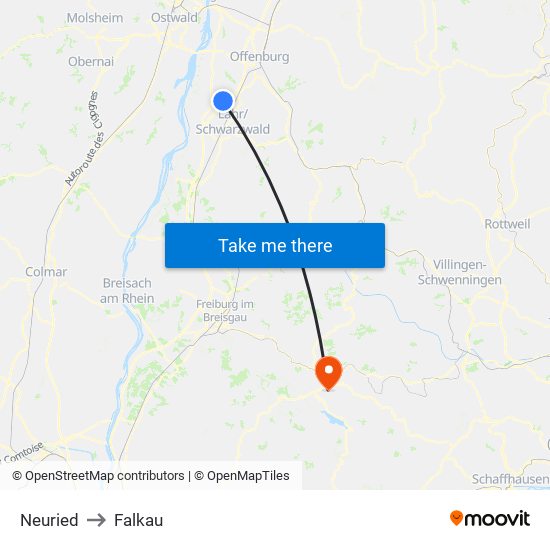 Neuried to Falkau map
