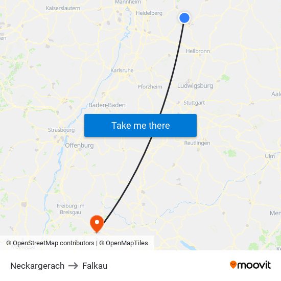 Neckargerach to Falkau map