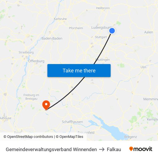 Gemeindeverwaltungsverband Winnenden to Falkau map