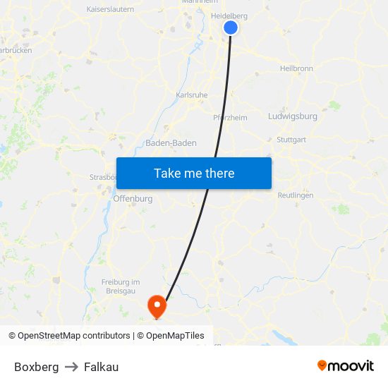 Boxberg to Falkau map