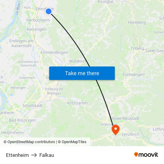 Ettenheim to Falkau map