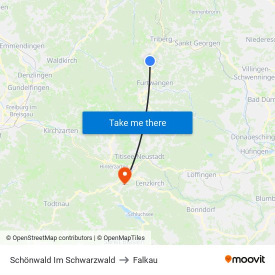 Schönwald Im Schwarzwald to Falkau map