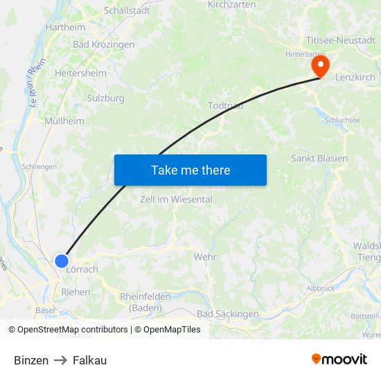 Binzen to Falkau map