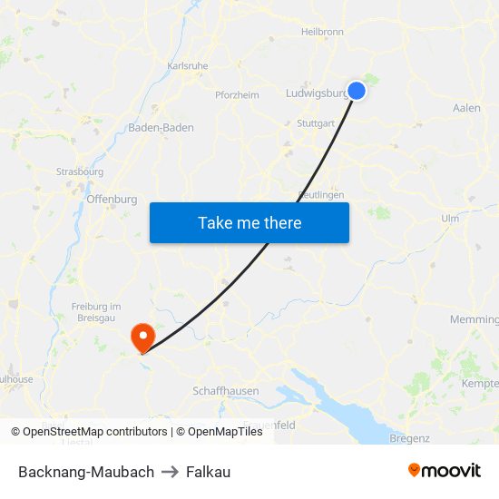 Backnang-Maubach to Falkau map