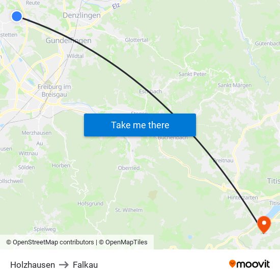 Holzhausen to Falkau map