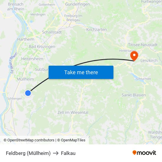 Feldberg (Müllheim) to Falkau map