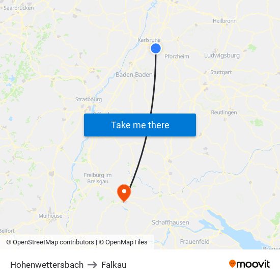 Hohenwettersbach to Falkau map