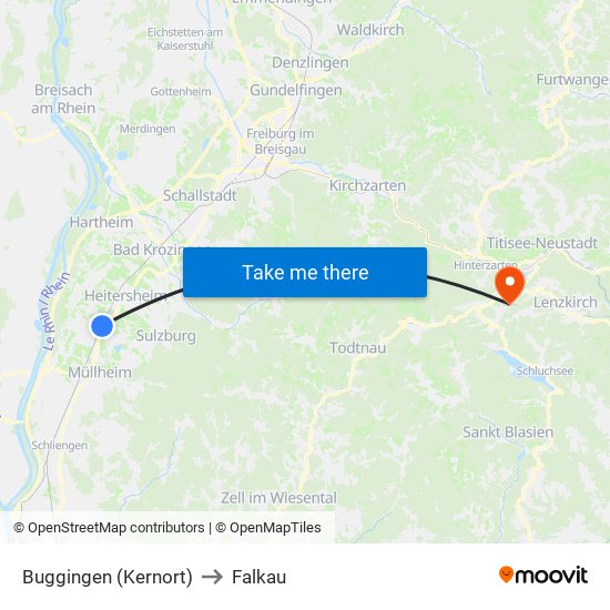 Buggingen (Kernort) to Falkau map