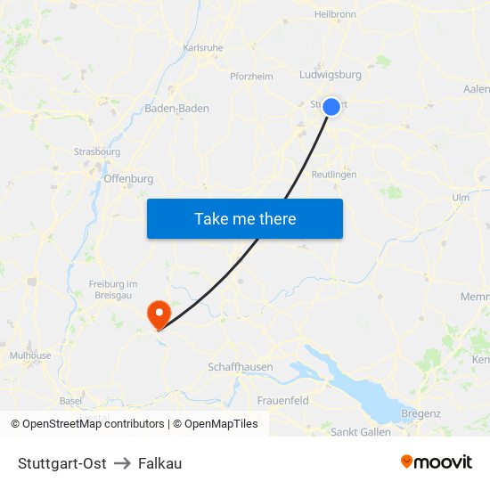 Stuttgart-Ost to Falkau map