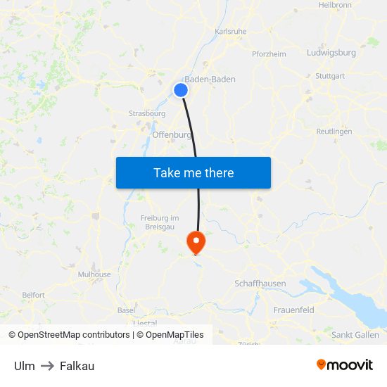 Ulm to Falkau map